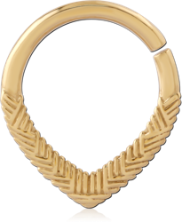GOLD PVD 18K COATED SURGICAL STEEL GRADE 316L HINGE SEGMENT RING CHEVRON HERRINGBONE