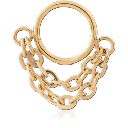 GOLD PVD 18K COATED SURGICAL STEEL GRADE 316L HINGE SEGMENT RING WITH DOUBLE CHAINS