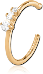 GOLD PVD 18K COATED  SURGICAL STEEL GRADE 316L JEWELED OPEN NOSE RING