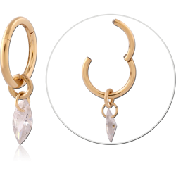 Gold PVD 18K Coated Titanium Alloy Hinged Segment Ring with Titanium Alloy Sliding Jeweled Charm