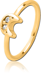 GOLD PVD COATED SURGICAL STEEL GRADE 316L JEWELED SEAMLESS RING - CRESCENT