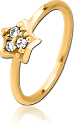 GOLD PVD COATED SURGICAL STEEL GRADE 316L JEWELED SEAMLESS RING - STAR