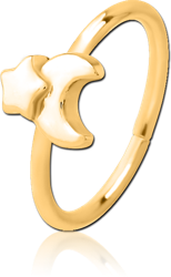 GOLD PVD COATED SURGICAL STEEL GRADE 316L SEAMLESS RING - CRESCENT AND STAR
