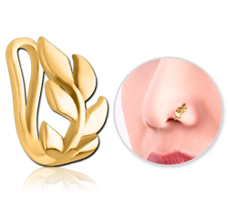 GOLD PVD COATED SURGICAL STEEL GRADE 316L NOSE CLIP - LEAF