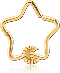 GOLD PVD COATED SURGICAL STEEL GRADE 316L OPEN STAR SEAMLESS RING - CRESCENT
