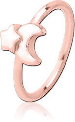 ROSE GOLD PVD COATED SURGICAL STEEL GRADE 316L SEAMLESS RING - CRESCENT AND STAR