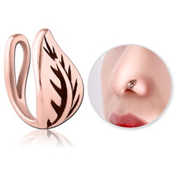 ROSE GOLD PVD COATED SURGICAL STEEL GRADE 316L NOSE CLIP - LEAF