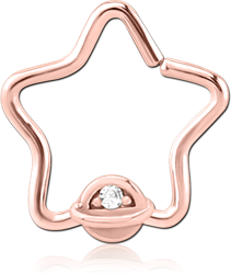 ROSE GOLD PVD COATED SURGICAL STEEL GRADE 316L JEWELED OPEN STAR SEAMLESS RING