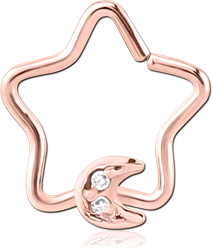 ROSE GOLD PVD COATED SURGICAL STEEL GRADE 316L JEWELED OPEN STAR SEAMLESS RING - CRESCENT