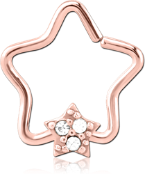 ROSE GOLD PVD COATED SURGICAL STEEL GRADE 316L JEWELED OPEN STAR SEAMLESS RING -STAR