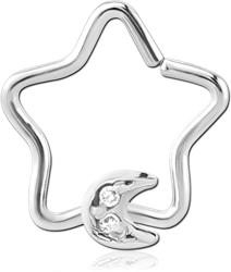 SURGICAL STEEL GRADE 316L JEWELED OPEN STAR SEAMLESS RING - CRESCENT
