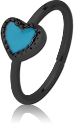 BLACK PVD COATED SURGICAL STEEL GRADE 316L SEAMLESS RING - HEART
