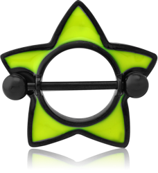 BLACK PVD COATED SURGICAL STEEL GRADE 316L ENAMEL NIPPLE SHIELD - STAR