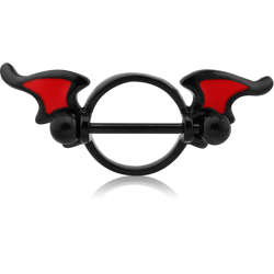 BLACK PVD COATED SURGICAL STEEL GRADE 316L ENAMEL NIPPLE SHIELD - BATWING
