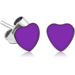 SURGICAL STEEL GRADE 316L HEART CUP ENAMEL EAR STUDS PAIR