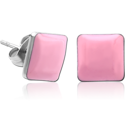 SURGICAL STEEL GRADE 316L SQUARE CUP ENAMEL EAR STUDS PAIR