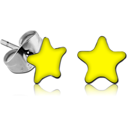 SURGICAL STEEL GRADE 316L STAR CUP ENAMEL EAR STUDS PAIR