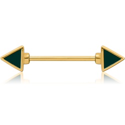 GOLD PVD COATED JEWELED SURGICAL STEEL GRADE 316L NIPPLE BAR WITH ENAMEL - TRIANGLES