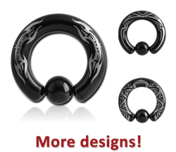 BLACK PVD COATED SURGICAL STEEL GRADE 316L LASER ETCHED BALL CLOSURE RING