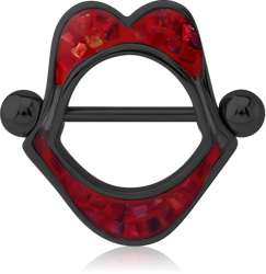 BLACK PVD COATED SURGICAL STEEL GRADE 316L ORGANIC SYNTHETIC MOTHER OF PEARL MOSAIC NIPPLE SHIELD- MOUTH