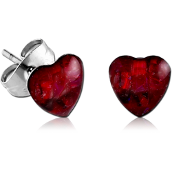 SURGICAL STEEL GRADE 316L ORGANIC SYNTHETIC MOTHER OF PEARL MOSAIC HEART CUP EAR STUDS PAIR