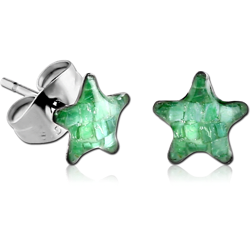 SURGICAL STEEL GRADE 316L ORGANIC SYNTHETIC MOTHER OF PEARL MOSAIC STAR CUP EAR STUDS PAIR