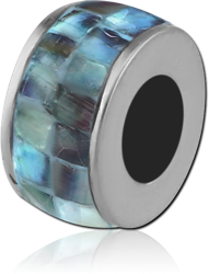 SURGICAL STEEL GRADE 316L ORGANIC SYNTHETIC MOTHER OF PEARL MOSAIC BEAD - DONUT