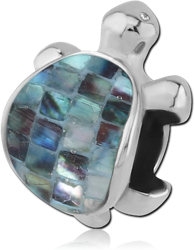 SURGICAL STEEL GRADE 316L ORGANIC SYNTHETIC MOTHER OF PEARL MOSAIC BEAD - TURTLE