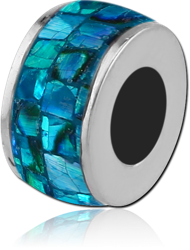 SURGICAL STEEL GRADE 316L SYNTHETIC MOTHER OF PEARL MOSAIC BEAD - DONUT
