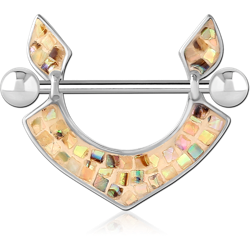 SURGICAL STEEL GRADE 316L SYNTHETIC MOTHER OF PEARL MOSAIC NIPPLE SHIELD