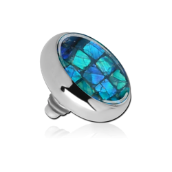 TITANIUM ALLOY INTERNALLY THREADED SYNTHETIC MOTHER OF PEARL MOSAIC DISC