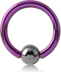 ANODISED TITANIUM ALLOY BALL CLOSURE RING WITH HEMATITE BALL