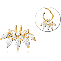 GOLD PVD COATED SURGICAL STEEL GRADE 316L SLIDING JEWELED CHARM FOR HINGED SEGMENT RING