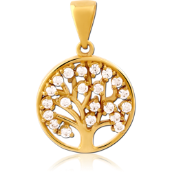 GOLD PVD COATED SURGICAL STEEL GRADE 316L JEWELED PENDANT-TREE