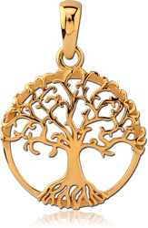 GOLD PVD COATED SURGICAL STEEL GRADE 316L PENDANT - TREE OF LIFE