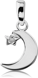 STERLING SILVER 925 RHODIUM COATED PENDANT - CRESCENT MOON WITH STAR