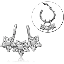 SURGICAL STEEL GRADE 316L SLIDING JEWELED CHARM FOR HINGED SEGMENT RING - TRIPLE FLOWER