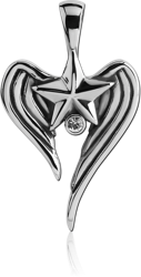 SURGICAL STEEL GRADE 316L JEWELED PENDANT - STAR WITH WINGS