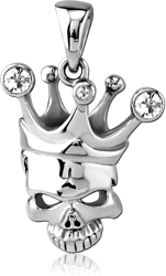 SURGICAL STEEL GRADE 316L JEWELED PENDANT - SKULL WITH CROWN