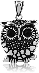 SURGICAL STEEL GRADE 316L JEWELED PENDANT WITH ONYX - OWL