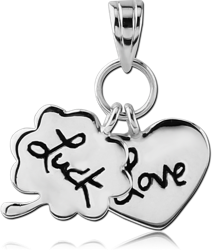 STERLING 925 SILVER PANDENT - LUCKY CLOVER AND LOVE HEART