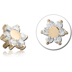 14 KARAT GOLD YELLOW FLOWER JEWELED PUSH FIT ATTACHMENT FOR POLYMER INTERNAL LABRET