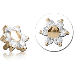 18 KARAT GOLD YELLOW FLOWER JEWELED PUSH FIT ATTACHMENT FOR POLYMER INTERNAL LABRET