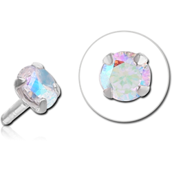 STERLING 925 SILVER PRONG SET SQUARE JEWELED STUD FOR POLYMER INTERNAL LABRET