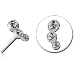 SURGICAL STEEL GRADE 316L JEWELED THREADLESS INTERNAL ATTACHMENT - TRIPLE JEWEL