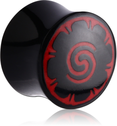 ORGANIC HORN DOUBLE FLARED PLUG WITH RED BORNEO FLOWER INLAY