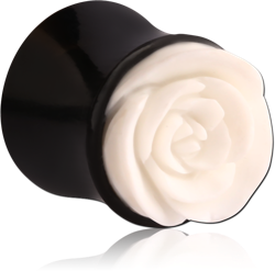 CARVED ORGANIC HORN DOUBLE FLARED PLUG WHITE ROSE