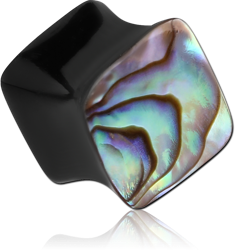 ORGANIC HORN DOUBLE FLARED SQUARE PLUG WITH PAUA SHELL INLAY