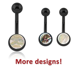 BLACK PVD COATED SURGICAL STEEL GRADE 316L ORGANIC SYNTHETIC MOTHER OF PEARL NAVEL BANANA