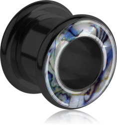 BLACK PVD COATED SURGICAL STEEL GRADE 316L ORGANIC SYNTHETIC MOTHER OF PEARL ROUND TUNNEL